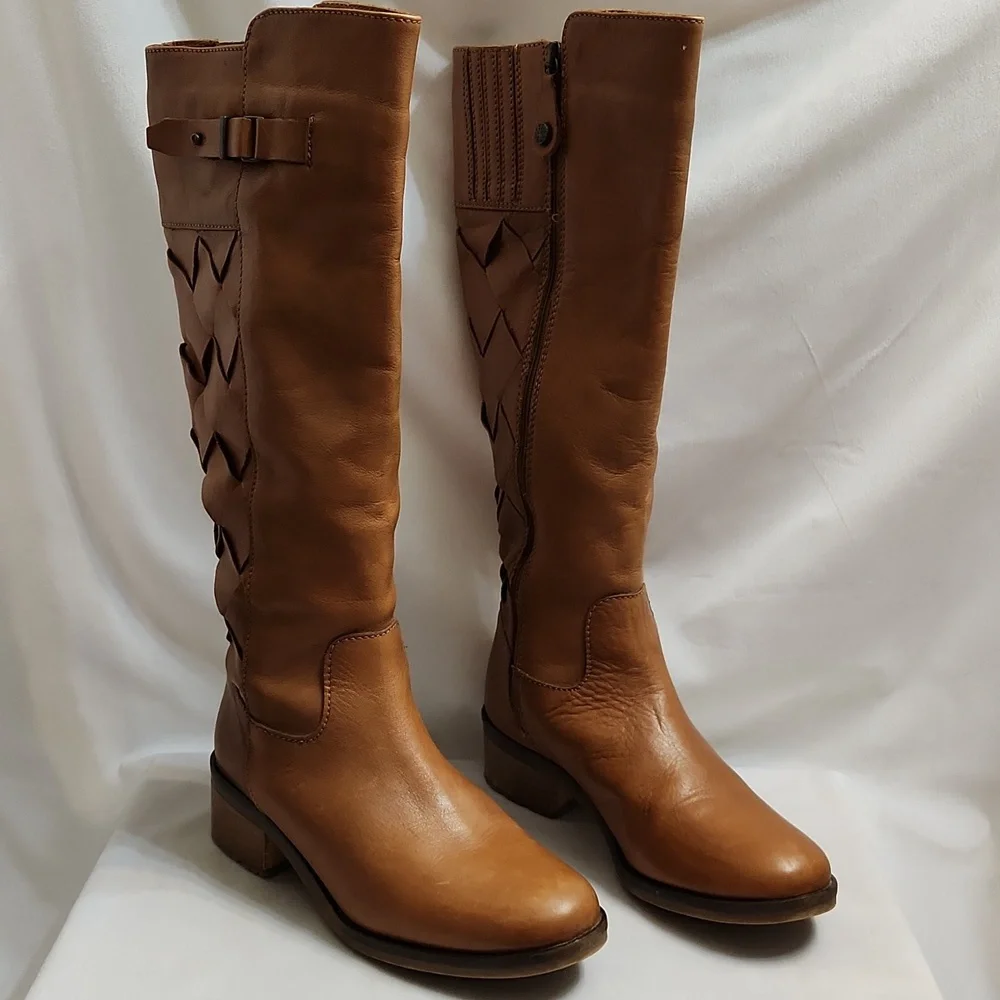 Fabianelli Woven Brown Leather Tall Lined Boots (W Size 37)